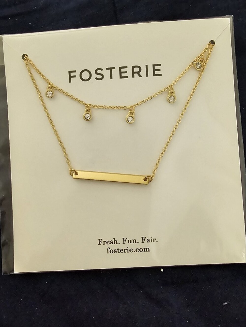 Fosterie Gold Double-Layer Bar Necklace with Crystal Charms
